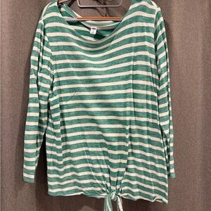 Old Navy Green and White Striped Long Sleeve Top